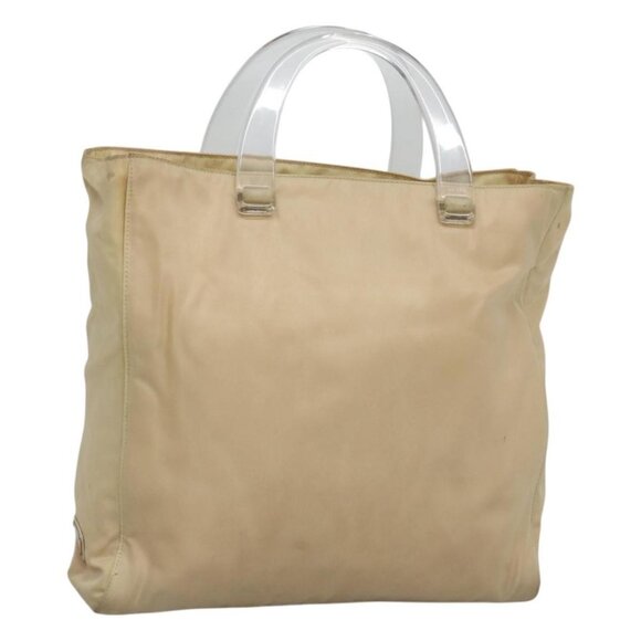 PRADA Tote Bag Nylon Plastic Beige Silver Auth 118780 - Picture 1 of 16
